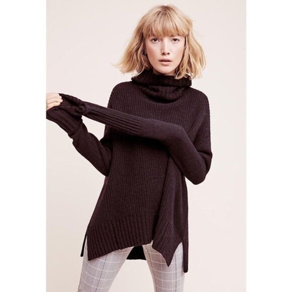 Anthropologie Moth Black Rib Knit Turtleneck Sweater - Picture 7 of 7